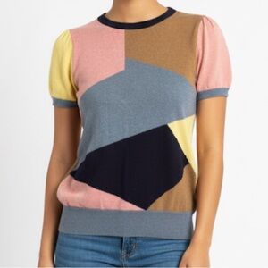 Modcloth Masterful Mosaic Colorblock Short Sleeve Sweater Top M